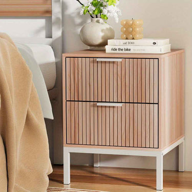 Bedside Table with 2 Drawers - LURA Pine